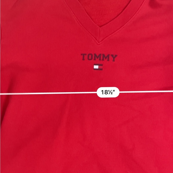 Tommy Hilfiger red fleece embroidered vintage Y2K v-neck sweatshirt - Picture 4 of 5
